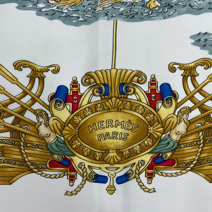 Hermes Carre 90 Silk Scarf Voiles de Lumiere Sailing Ship of Light White