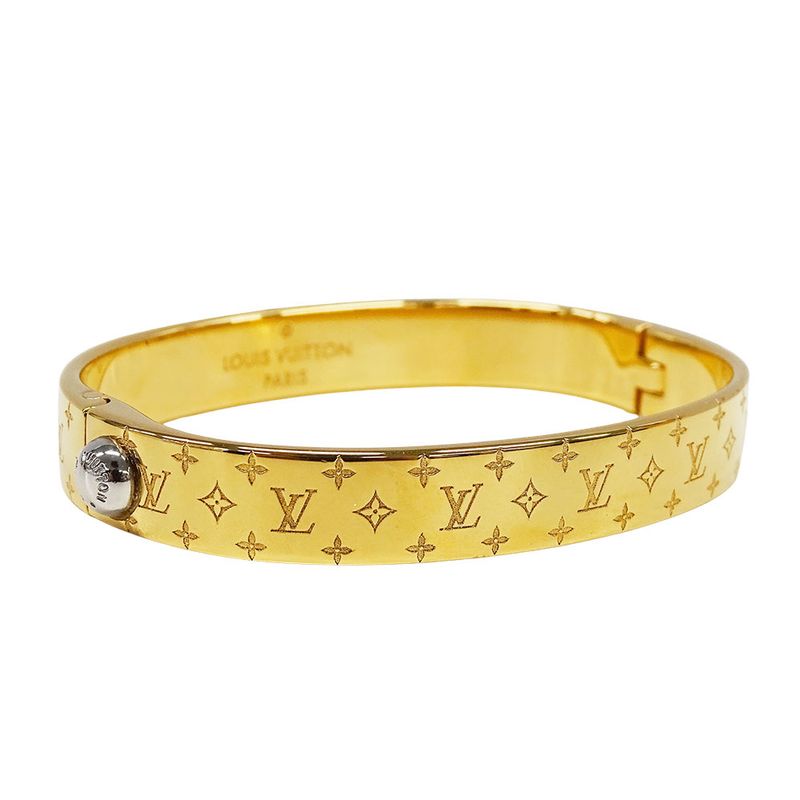 Louis Vuitton Bangle Monogram Metal Calf Nanogram Gold M