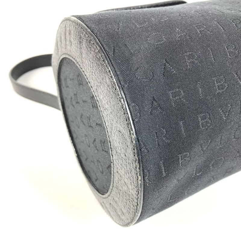 Bvlgari Handbag Logo Leather Canvas Black