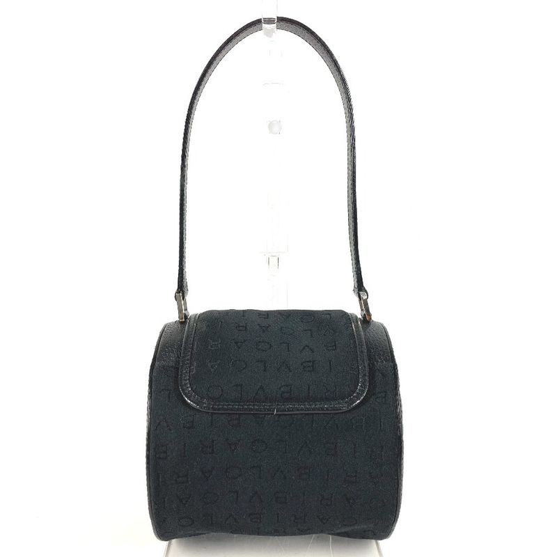 Bvlgari Handbag Logo Leather Canvas Black