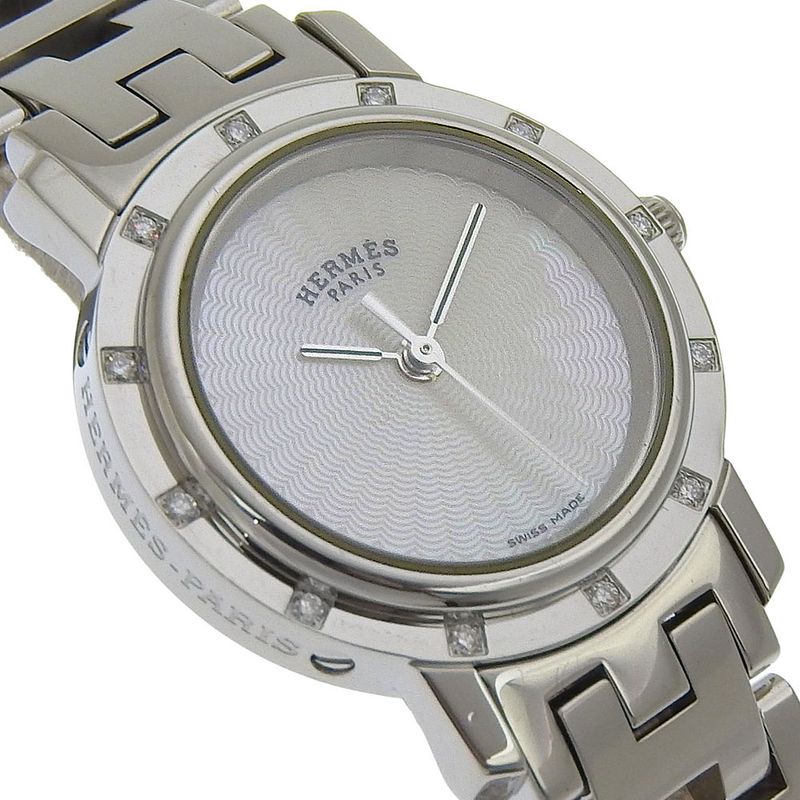 Hermes Clipper Cles Diamond Stainless Steel Quartz Analog Display