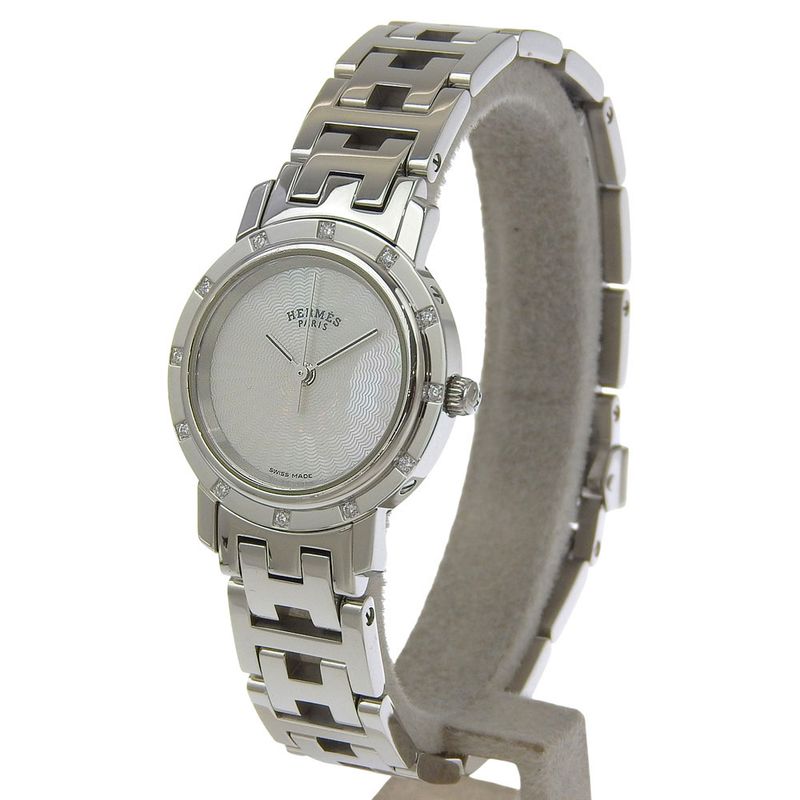 Hermes Clipper Cles Diamond Stainless Steel Quartz Analog Display