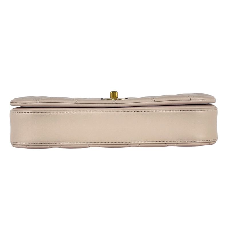 Chanel CC Logo Chain Shoulder Bag Quilted Leather Beige