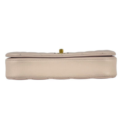 Chanel CC Logo Chain Shoulder Bag Quilted Leather Beige