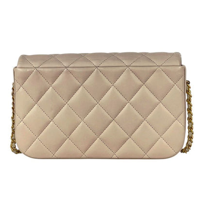 Chanel CC Logo Chain Shoulder Bag Quilted Leather Beige