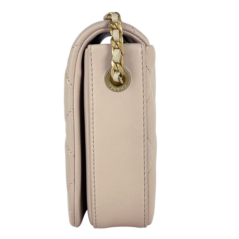 Chanel CC Logo Chain Shoulder Bag Quilted Leather Beige