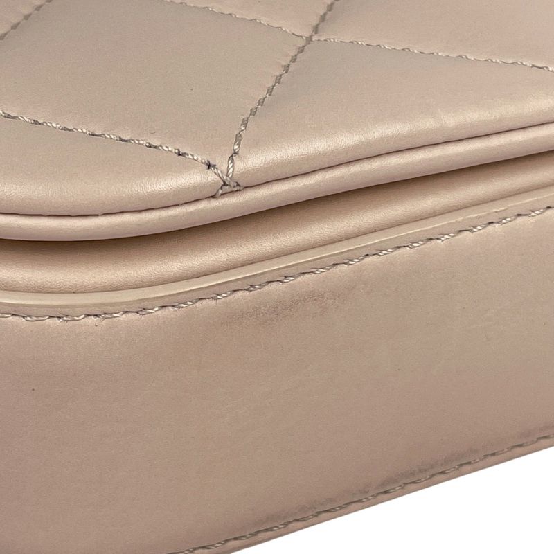 Chanel CC Logo Chain Shoulder Bag Quilted Leather Beige