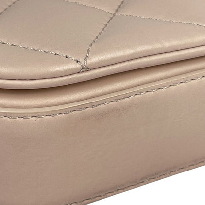 Chanel CC Logo Chain Shoulder Bag Quilted Leather Beige