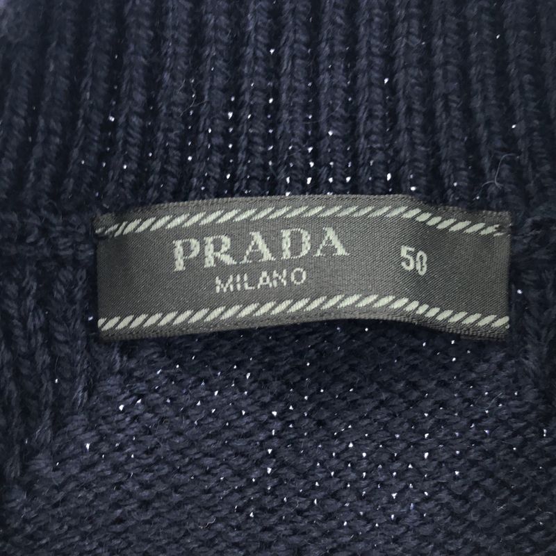 Prada Wool Logo Mock Neck Knit Sweater Mpg Navy 50