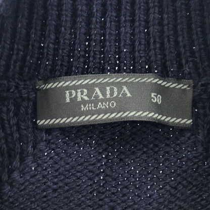 Prada Wool Logo Mock Neck Knit Sweater Mpg Navy 50