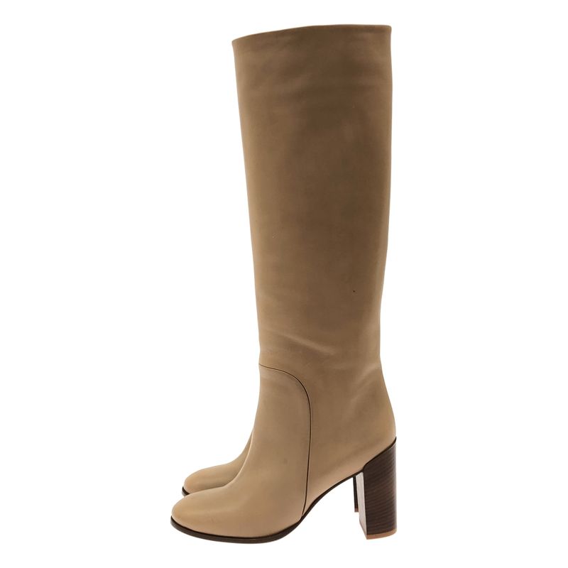 Celine by Phoebe Philo Long Leather Heel Boots Beige 37.5
