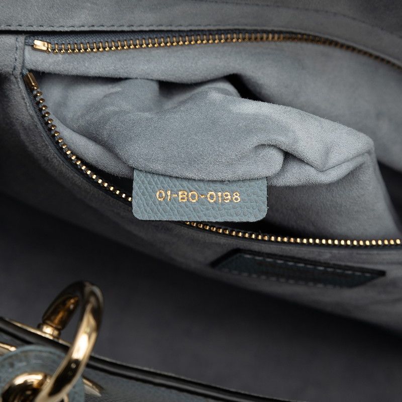 Dior Lady Dior Shoulder Bag 2-Way Blue Gray Leather