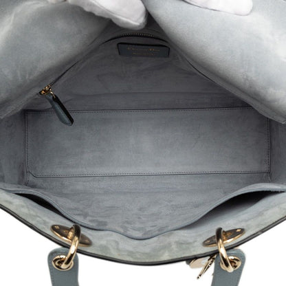 Dior Lady Dior Shoulder Bag 2-Way Blue Gray Leather