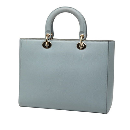 Dior Lady Dior Shoulder Bag 2-Way Blue Gray Leather