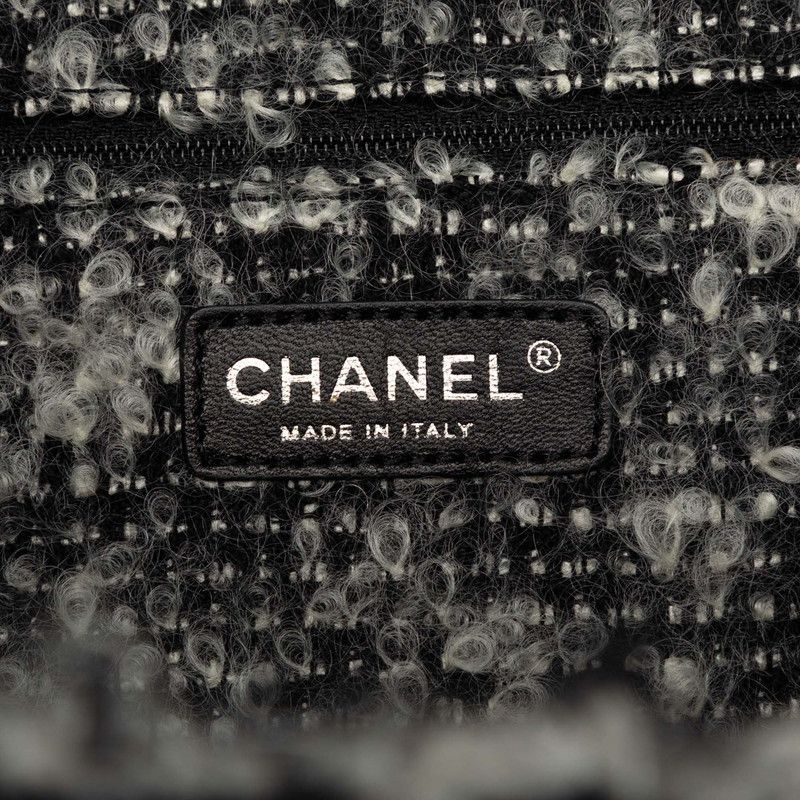Chanel Quilted CC Logo Chain Tote Gray Black Leather Tweed