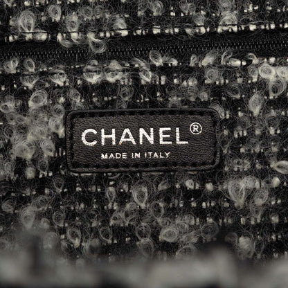 Chanel Quilted CC Logo Chain Tote Gray Black Leather Tweed