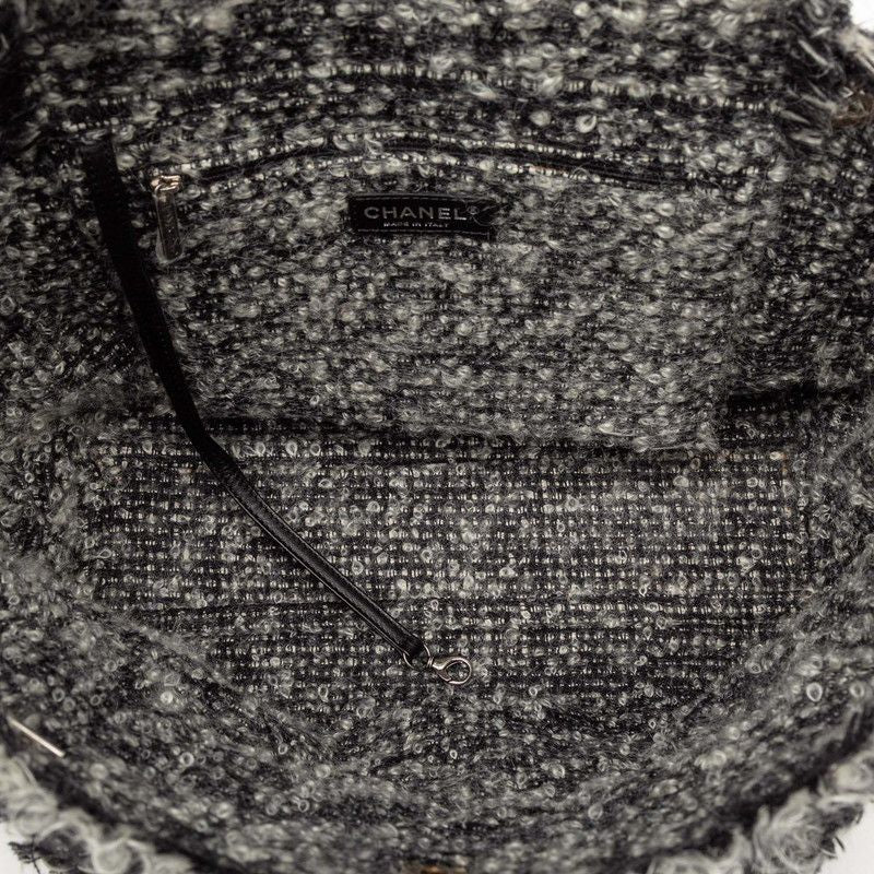 Chanel Quilted CC Logo Chain Tote Gray Black Leather Tweed