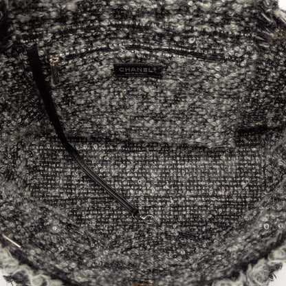 Chanel Quilted CC Logo Chain Tote Gray Black Leather Tweed