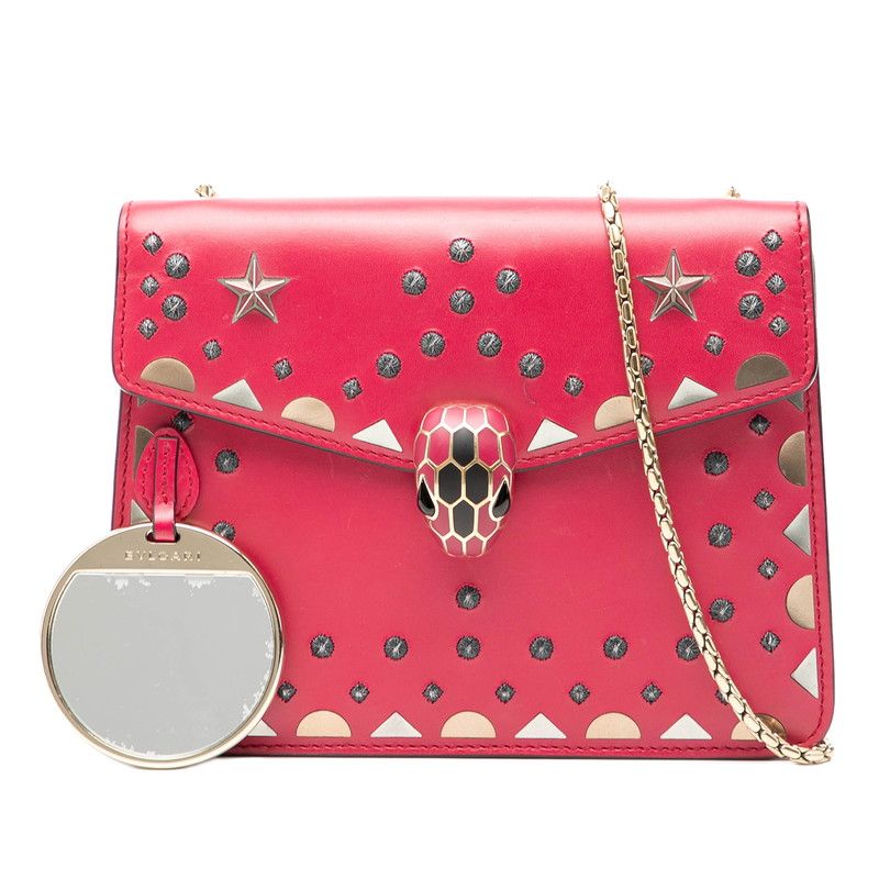 Bvlgari Serpenti Studded Chain Shoulder Bag Pink Gold Leather