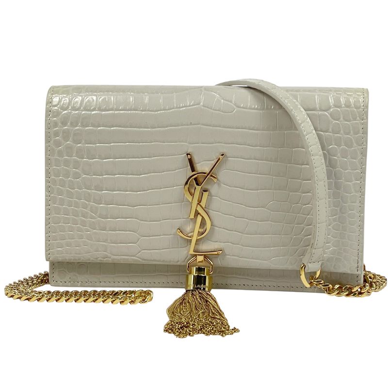 Saint Laurent Kate Chain Wallet Clutch Tassel Shoulder Bag Leather Beige