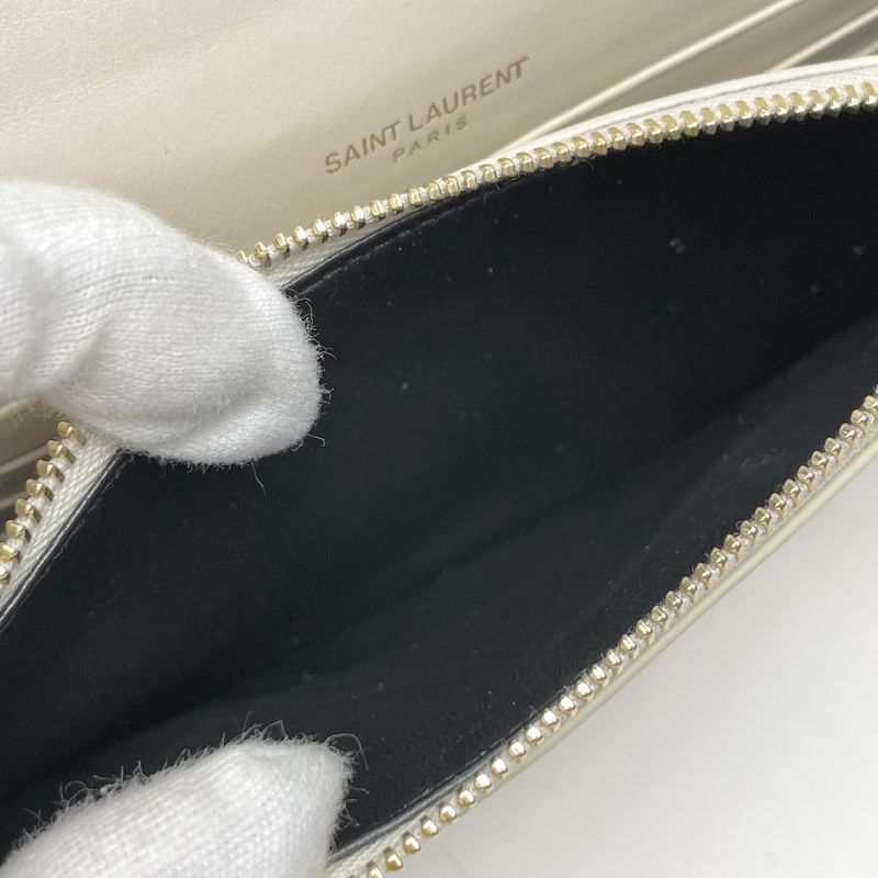 Saint Laurent Kate Chain Wallet Clutch Tassel Shoulder Bag Leather Beige