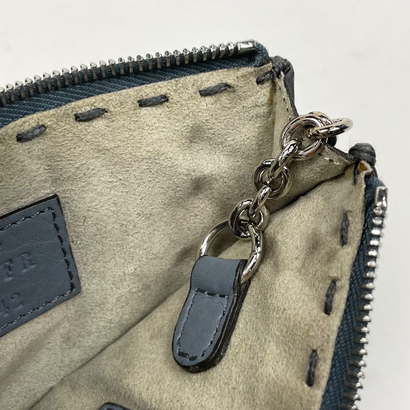 Fendi Selleria Coin Case Key Chain Coin Purse Leather Blue