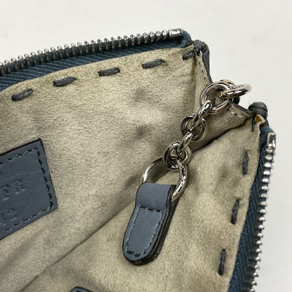 Fendi Selleria Coin Case Key Chain Coin Purse Leather Blue