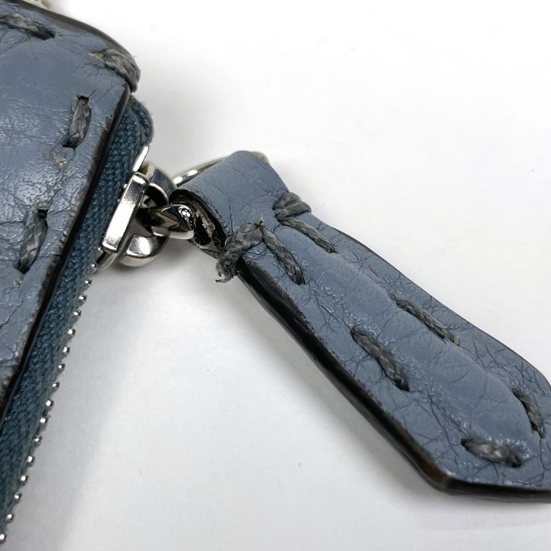 Fendi Selleria Coin Case Key Chain Coin Purse Leather Blue