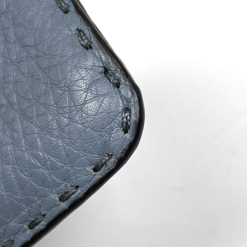 Fendi Selleria Coin Case Key Chain Coin Purse Leather Blue