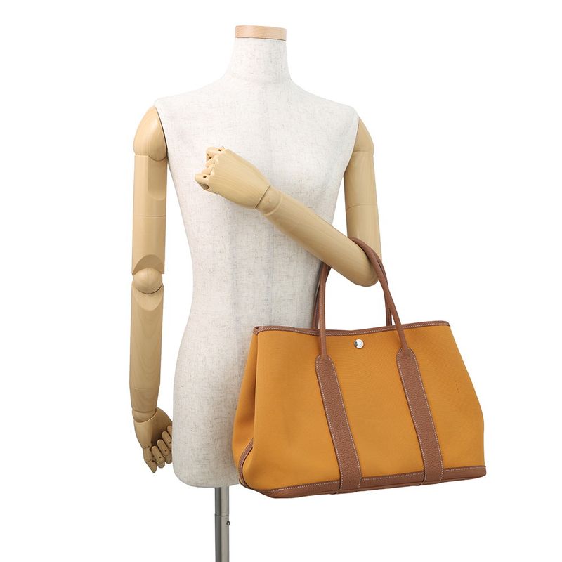 Hermes Tote Garden Party PM Saffron Gold Silver Toile Officier