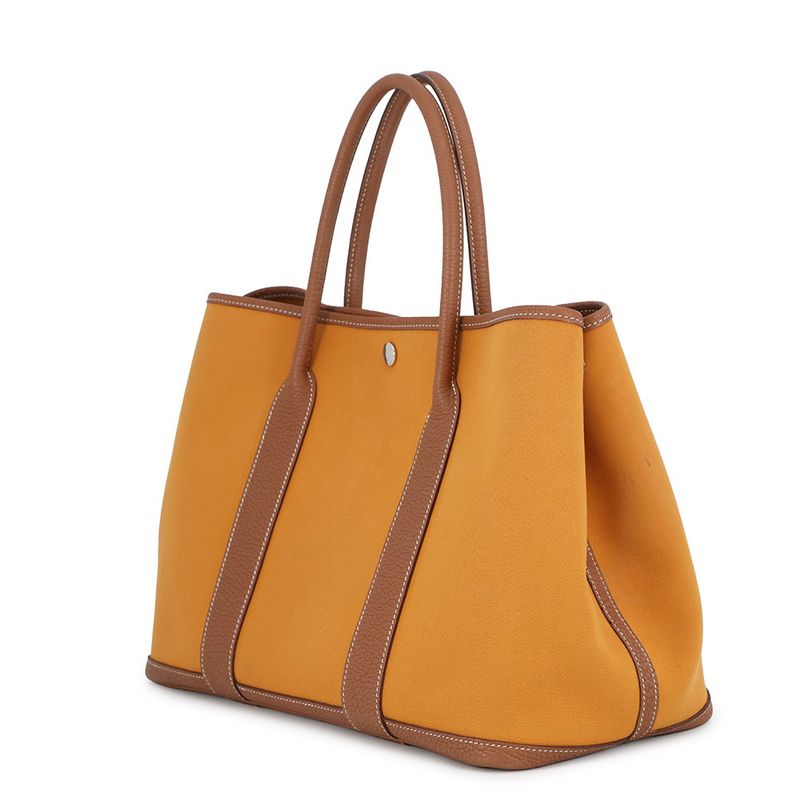 Hermes Tote Garden Party PM Saffron Gold Silver Toile Officier