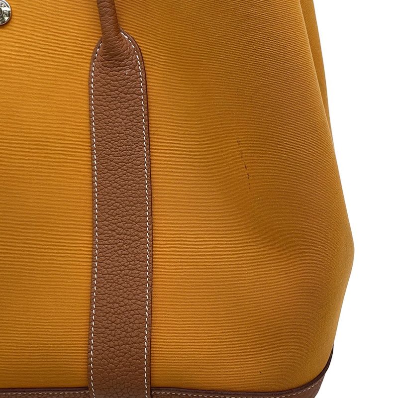Hermes Tote Garden Party PM Saffron Gold Silver Toile Officier