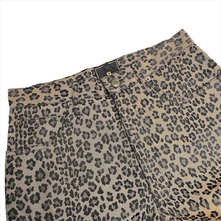 Fendi Leopard All Over Pattern Cotton Pants Brown