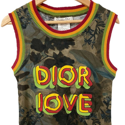 Dior Christian Galiano Era Love Print Tank Top 38 Khaki