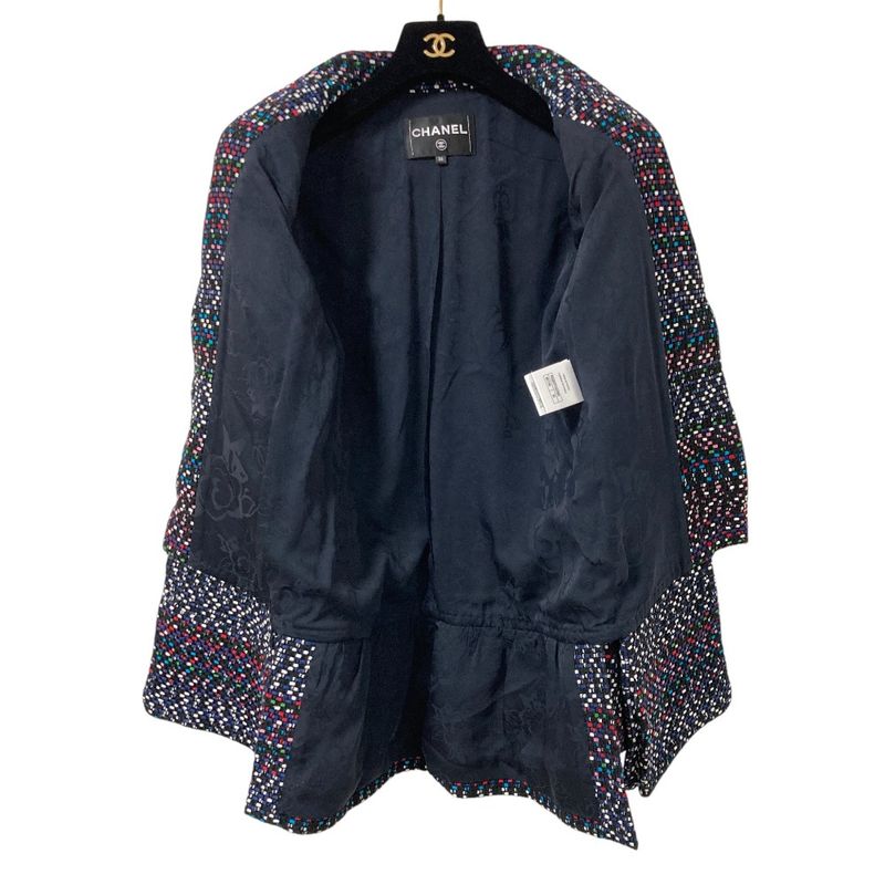 Chanel CC Logo Button Multi Tweed Jacket 36 Navy Color