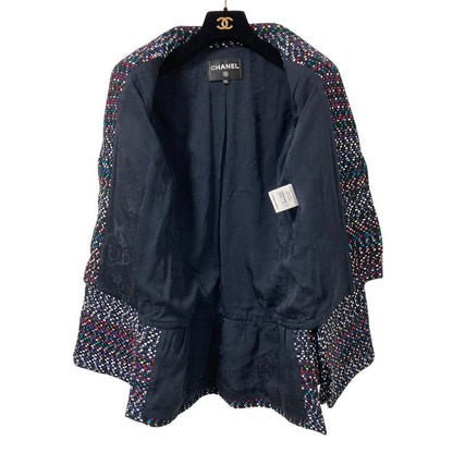 Chanel CC Logo Button Multi Tweed Jacket 36 Navy Color