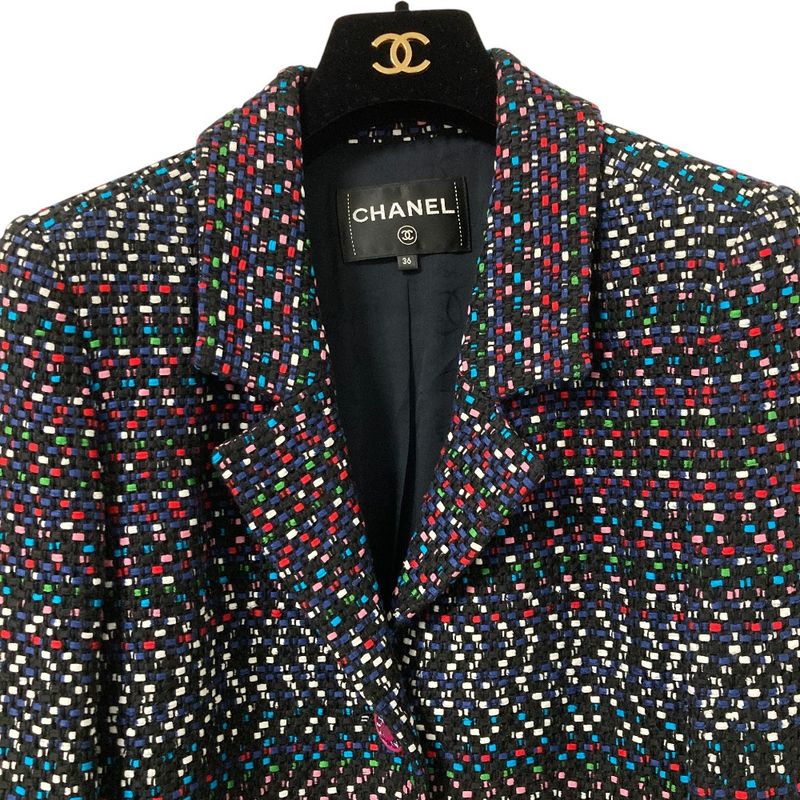 Chanel CC Logo Button Multi Tweed Jacket 36 Navy Color
