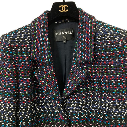 Chanel CC Logo Button Multi Tweed Jacket 36 Navy Color