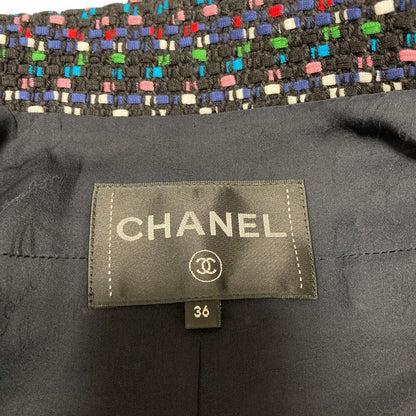 Chanel CC Logo Button Multi Tweed Jacket 36 Navy Color