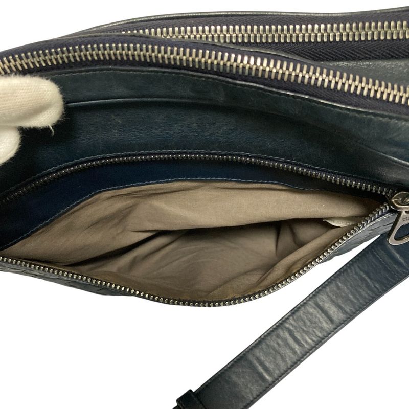 Bottega Veneta Intrecciato Leather Shoulder Bag Navy