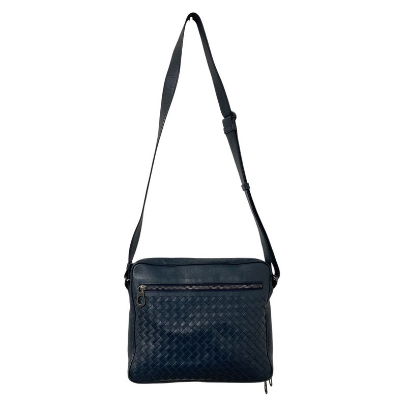 Bottega Veneta Intrecciato Leather Shoulder Bag Navy