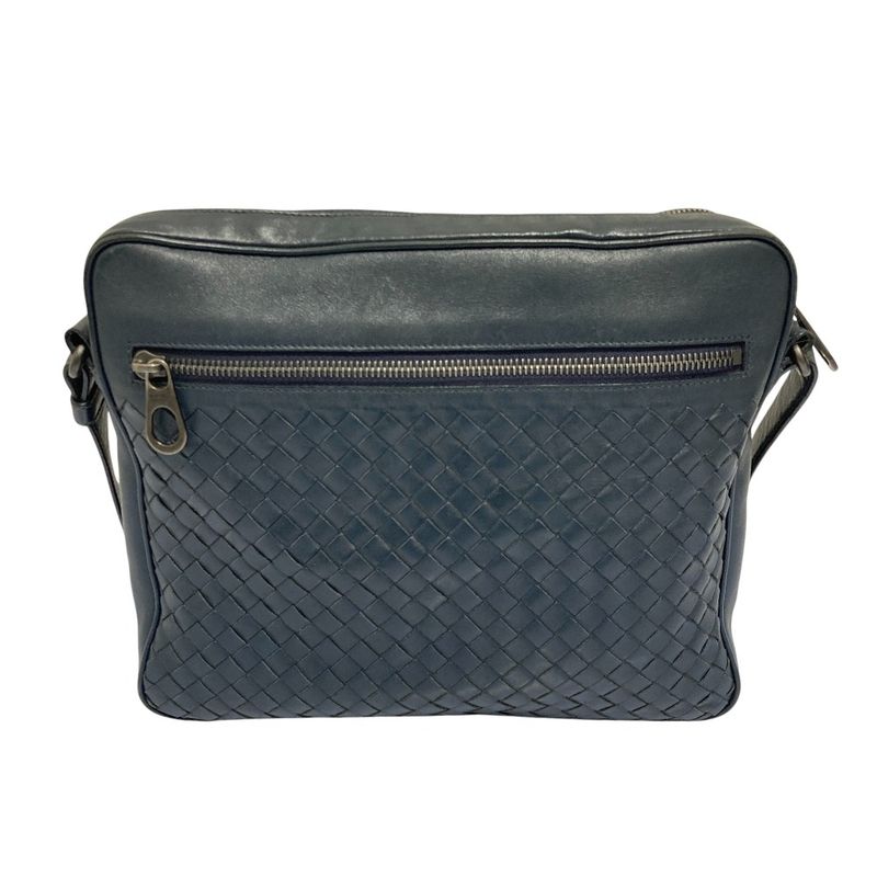 Bottega Veneta Intrecciato Leather Shoulder Bag Navy