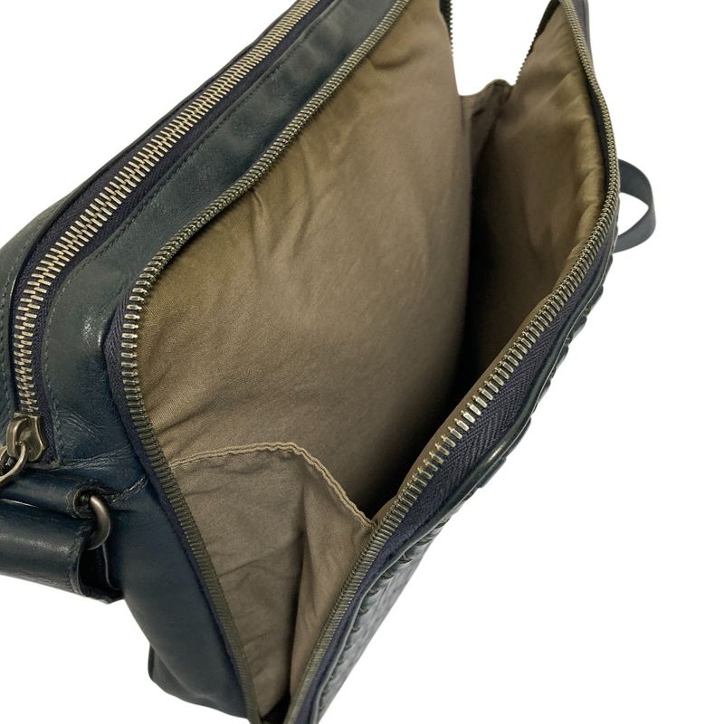 Bottega Veneta Intrecciato Leather Shoulder Bag Navy