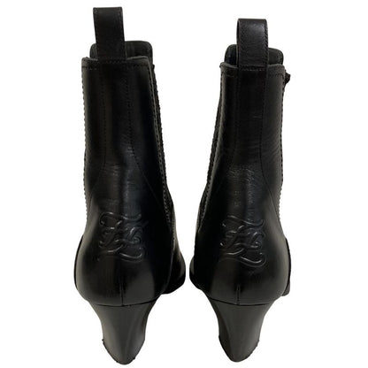 Fendi Calligraphy Leather Ankle Boots 37 Black