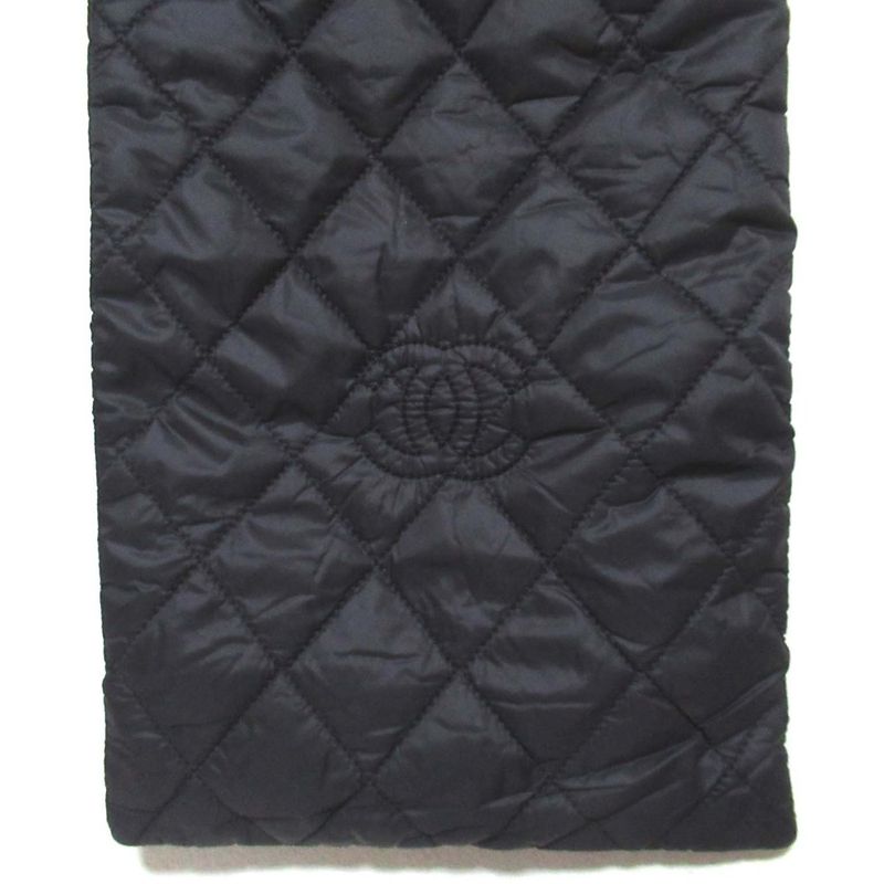 Chanel CC Logo Quilted Patted Muffler Black Scarf