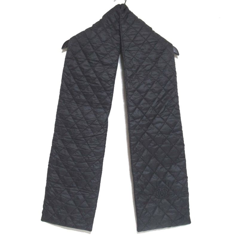 Chanel CC Logo Quilted Patted Muffler Black Scarf