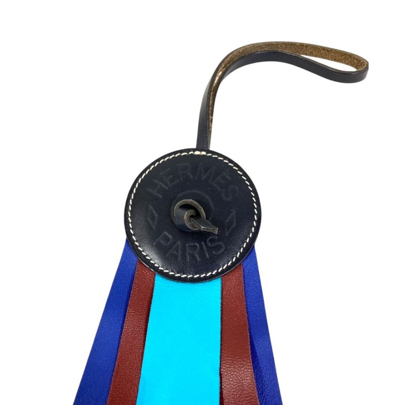 Hermes Paddock Flot Bag Charm Black Blue Light Brown