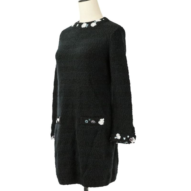 Chanel CC Logo Cashmere Knit Dress 36 Black