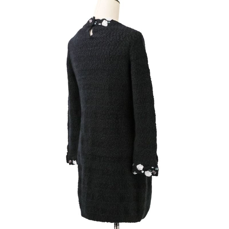 Chanel CC Logo Cashmere Knit Dress 36 Black
