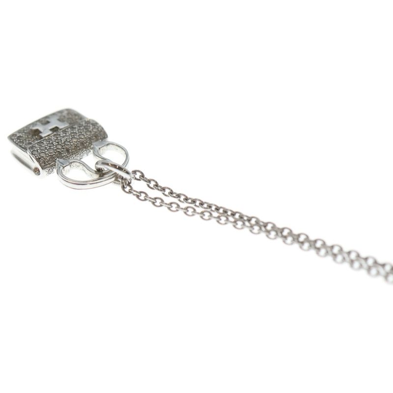 Hermes Amulet Constance Logo Bag Motif Necklace White Gold Diamond 18K